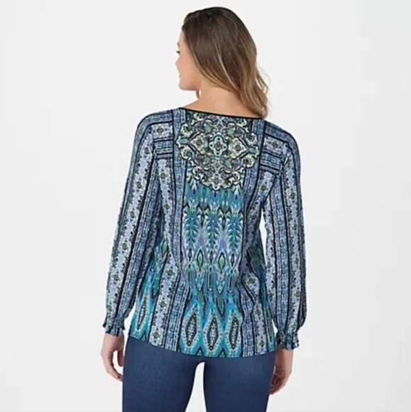 Belle by Kim Gravel Blue Boho Style Pullover Blouse Size 2X - Picture 9 of 9